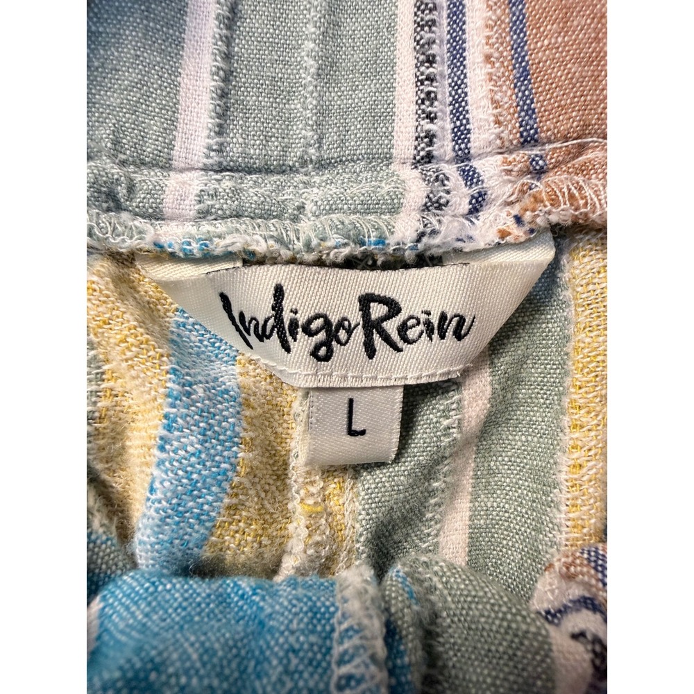 Indigo Rein Womens Striped Linen Blend Shorts Multi Color Elastic Waist Large - Picture 2 of 4